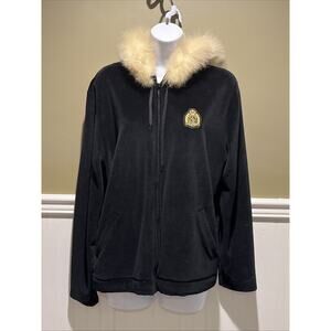 Vtg Lauren Ralph Lauren Green Label Womens Zip Up Jacket Hoodie L Faux Fur